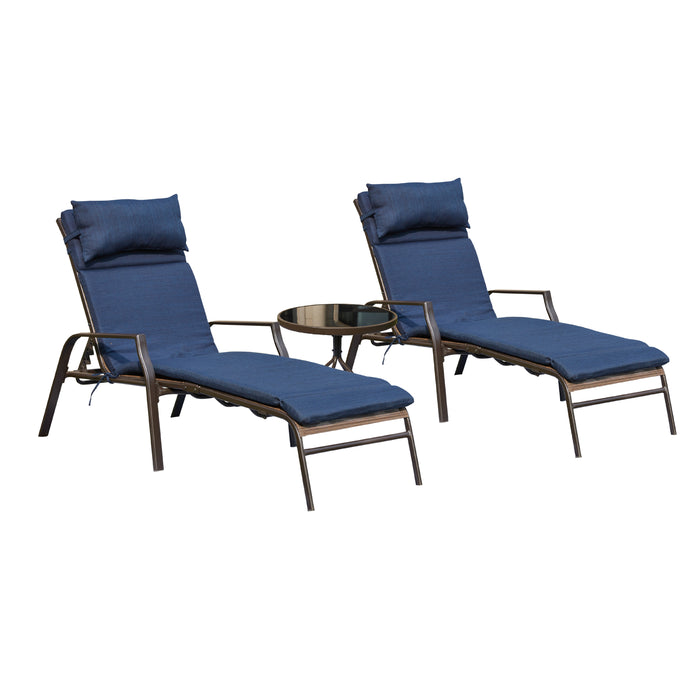 3-Piece Patio Chaise Lounge Set with Adjustable Chairs and Coffee Table Featuring Removable Cushions 