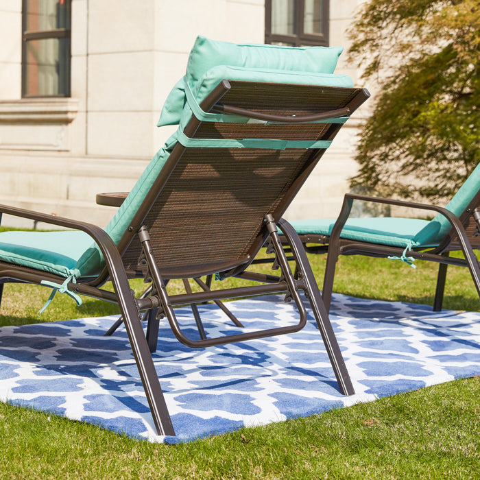 3-Piece Patio Chaise Lounge Set with Adjustable Chairs and Coffee Table Featuring Removable Cushions 