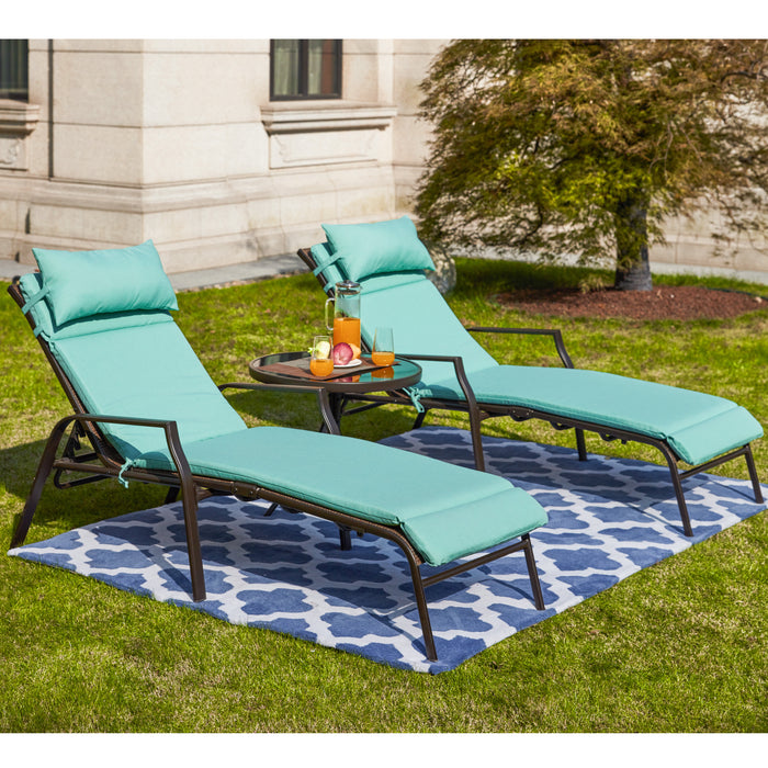 3-Piece Patio Chaise Lounge Set with Adjustable Chairs and Coffee Table Featuring Removable Cushions