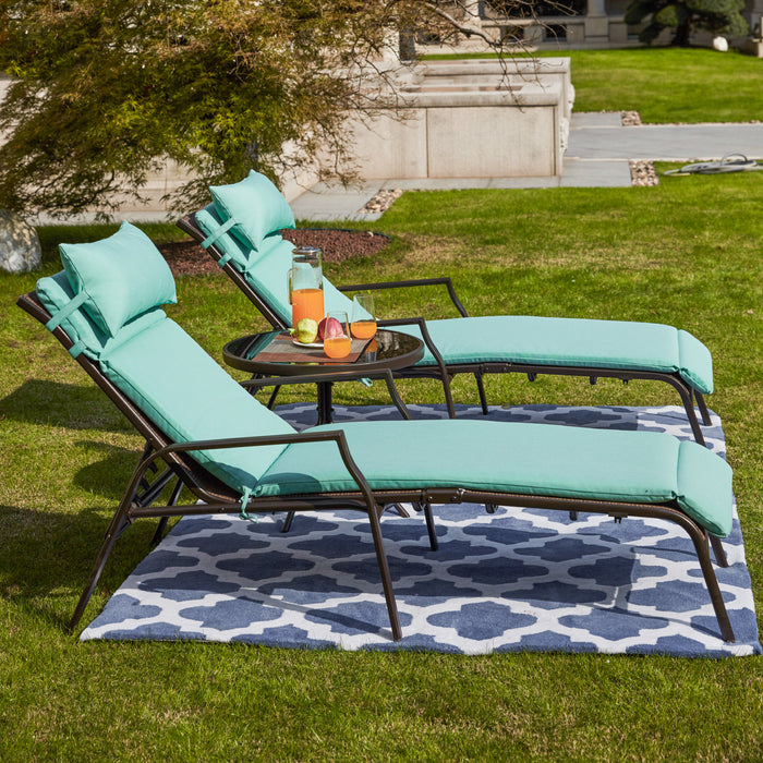 3-Piece Patio Chaise Lounge Set with Adjustable Chairs and Coffee Table Featuring Removable Cushions 