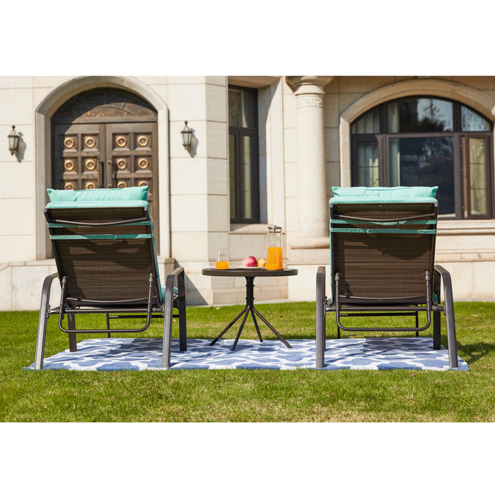 3-Piece Patio Chaise Lounge Set with Adjustable Chairs and Coffee Table Featuring Removable Cushions