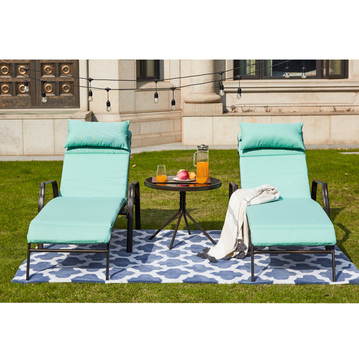 3-Piece Patio Chaise Lounge Set with Adjustable Chairs and Coffee Table Featuring Removable Cushions