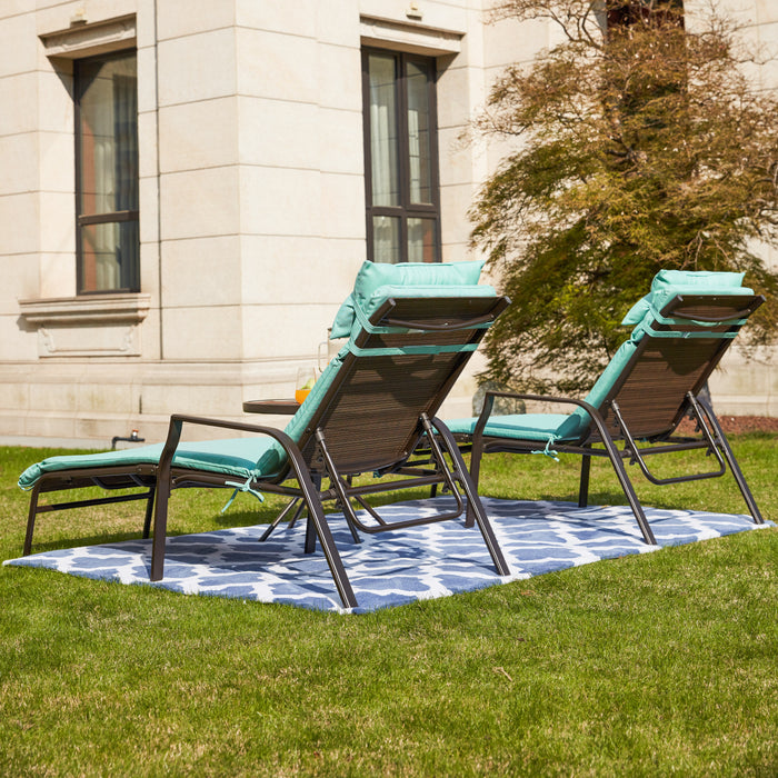 3-Piece Patio Chaise Lounge Set with Adjustable Chairs and Coffee Table Featuring Removable Cushions