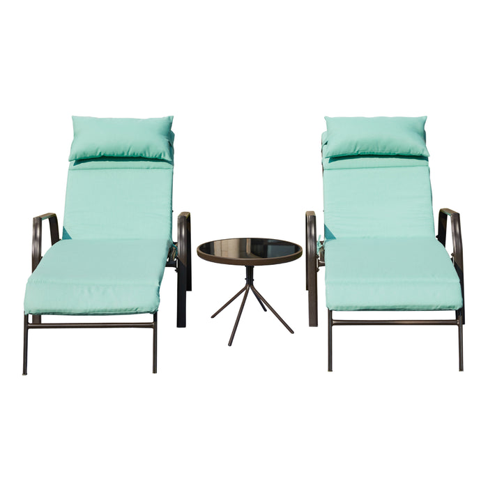 3-Piece Patio Chaise Lounge Set with Adjustable Chairs and Coffee Table Featuring Removable Cushions