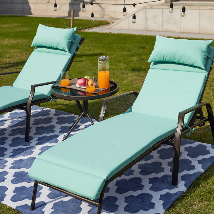 3-Piece Patio Chaise Lounge Set with Adjustable Chairs and Coffee Table Featuring Removable Cushions 