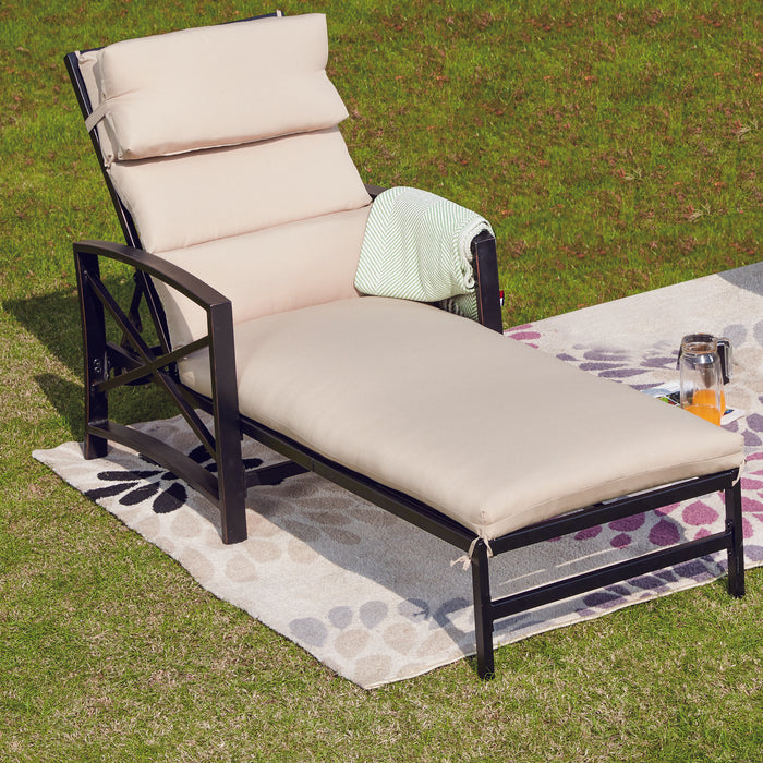 Elegant Outdoor Chaise Lounge with Premium Fabric Cushion and Adjustable Recline 