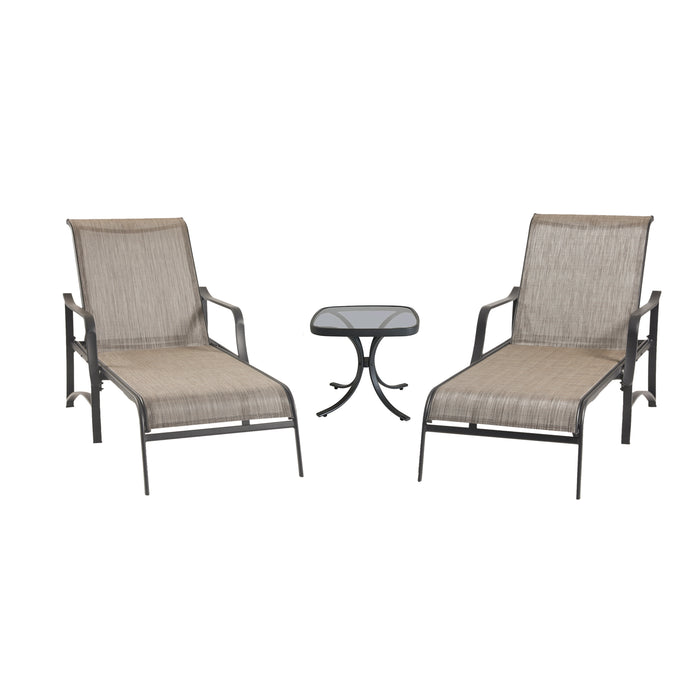 Deluxe 3-Piece Patio Set with Adjustable Textilene Chaise Lounges and Glass Coffee Table 