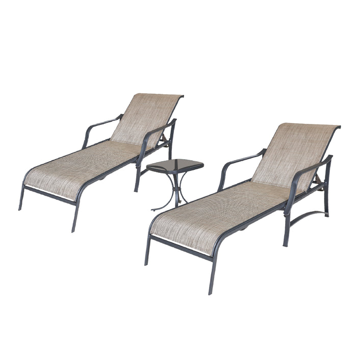 Deluxe 3-Piece Patio Set with Adjustable Textilene Chaise Lounges and Glass Coffee Table