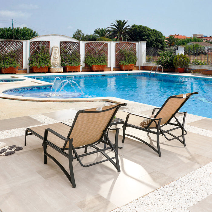 Deluxe 3-Piece Patio Set with Adjustable Textilene Chaise Lounges and Glass Coffee Table 