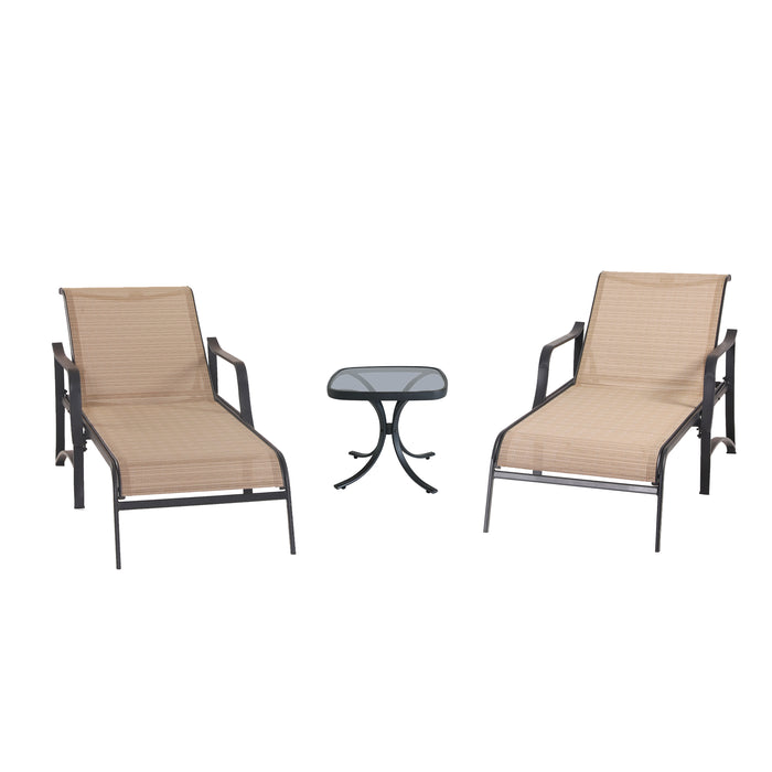 Deluxe 3-Piece Patio Set with Adjustable Textilene Chaise Lounges and Glass Coffee Table