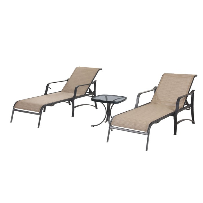 Deluxe 3-Piece Patio Set with Adjustable Textilene Chaise Lounges and Glass Coffee Table