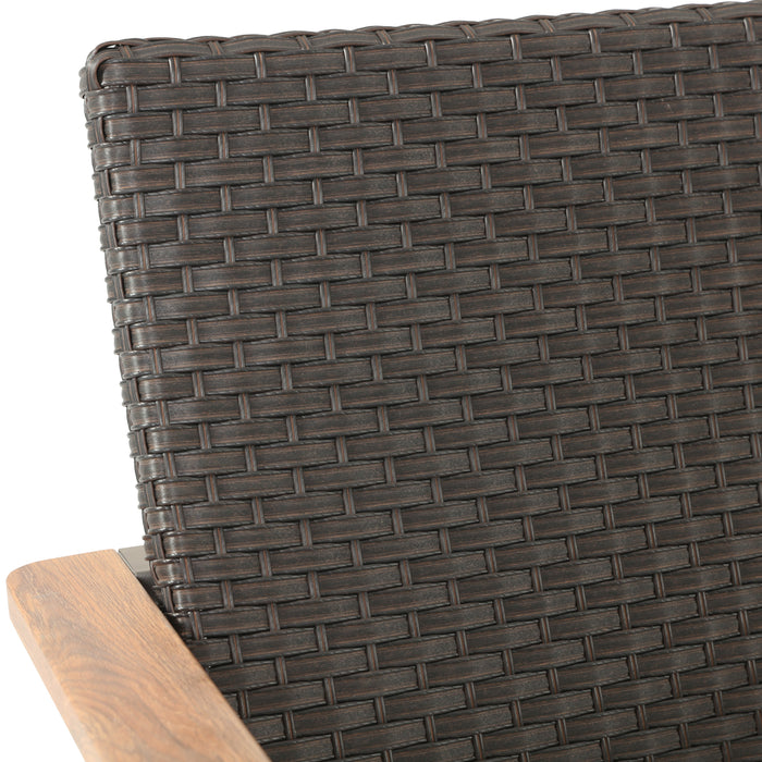2-Piece Patio Rattan Wicker Back Metal Dining Chair Set with Armrest and Thick Cushions 