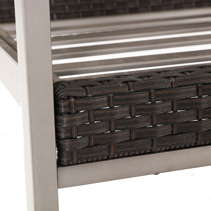 2-Piece Patio Rattan Wicker Back Metal Dining Chair Set with Armrest and Thick Cushions 