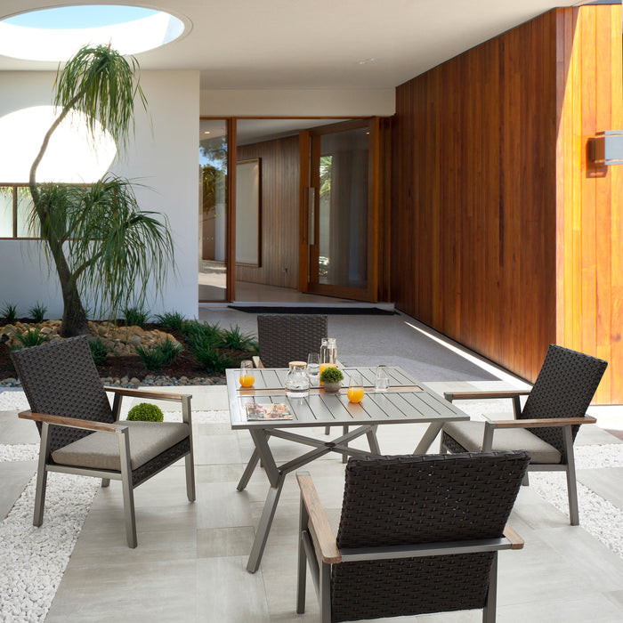 5-Piece Patio Dining Set 4 Rattan Wicker Chairs with Seat Cushions in Metal Frame with Square Dining Table 