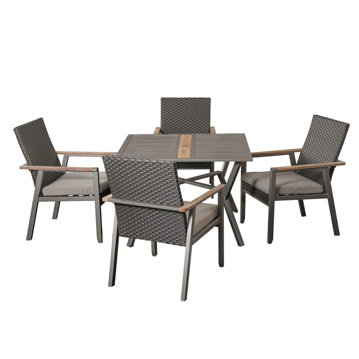 5-Piece Patio Dining Set 4 Rattan Wicker Chairs with Seat Cushions in Metal Frame with Square Dining Table 