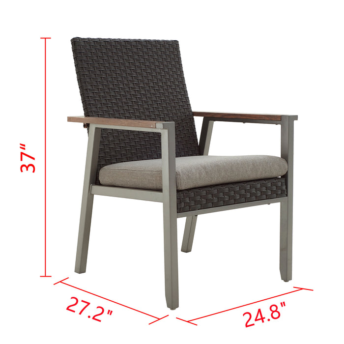 2-Piece Patio Rattan Wicker Back Metal Dining Chair Set with Armrest and Thick Cushions 