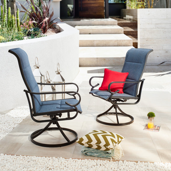 2-Pack Luxury Outdoor Swivel Armrest Dining Chairs Set with High Back Textilene Fabric (Blue) 