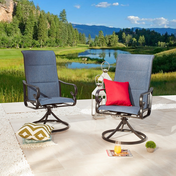 2-Pack Luxury Outdoor Swivel Armrest Dining Chairs Set with High Back Textilene Fabric (Blue) 