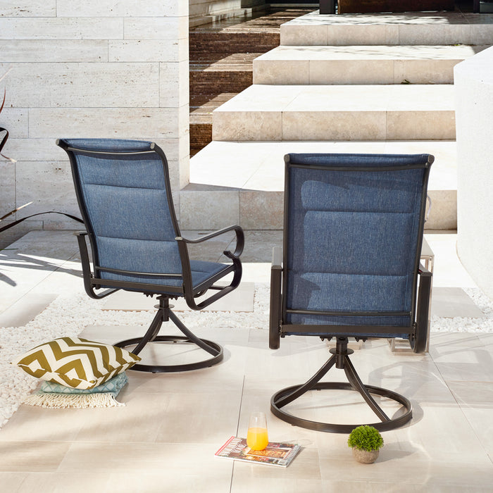 2-Pack Luxury Outdoor Swivel Armrest Dining Chairs Set with High Back Textilene Fabric (Blue) 