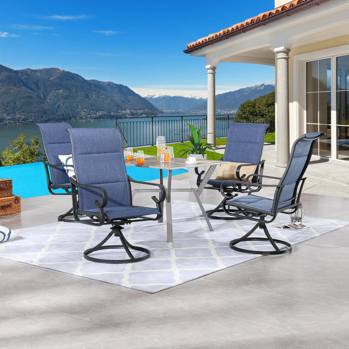 5-Pieces Patio Dining Set: 4 Swivel Armrest Chair & 1 Square Metal Table (Blue) 
