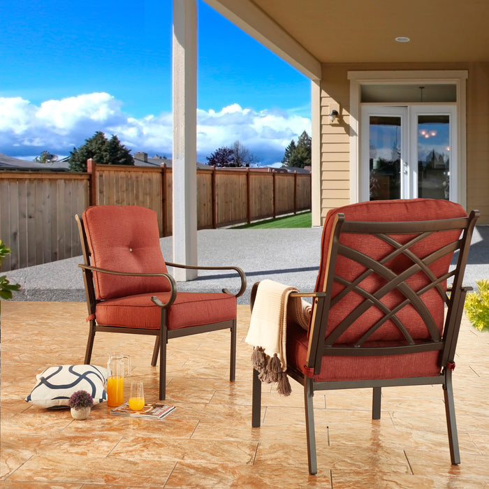 Comfort 2-Piece Patio Dining Armchairs with Red Plush Cushions and Durable Steel Frame 