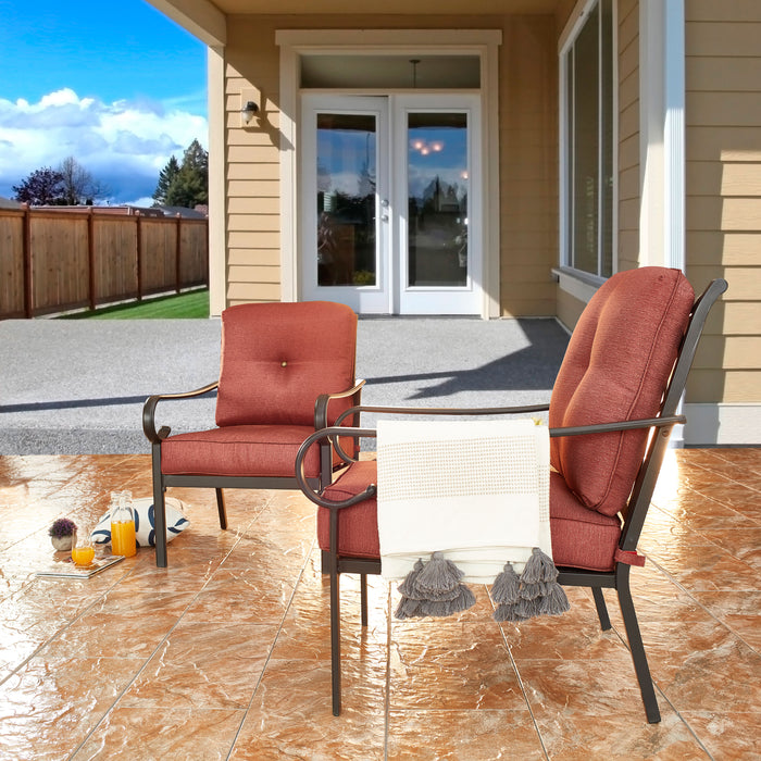 Comfort 2-Piece Patio Dining Armchairs with Red Plush Cushions and Durable Steel Frame 