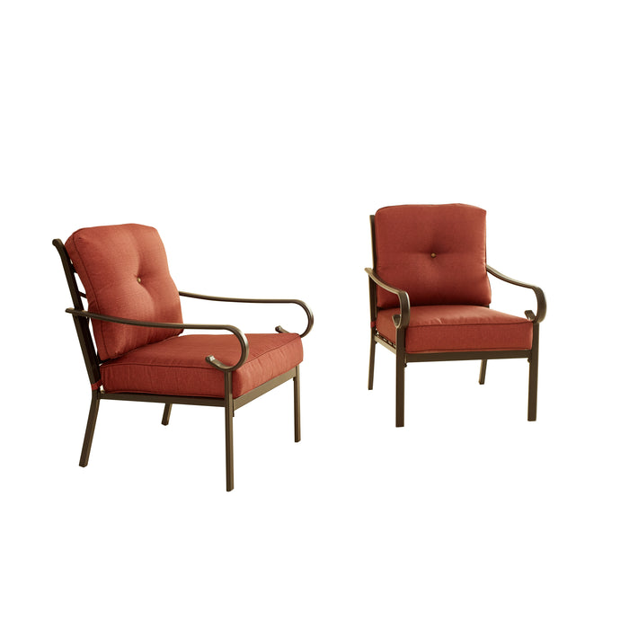 Comfort 2-Piece Patio Dining Armchairs with Red Plush Cushions and Durable Steel Frame 