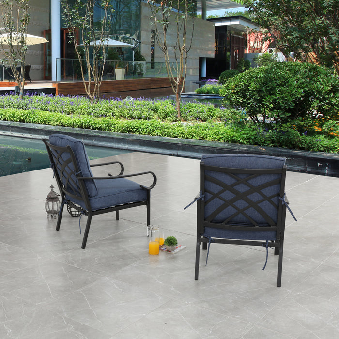 Comfort 2-Piece Patio Dining Armchairs with Blue Plush Cushions and Durable Steel Frame 