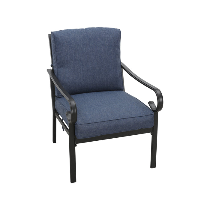 Comfort 2-Piece Patio Dining Armchairs with Blue Plush Cushions and Durable Steel Frame 