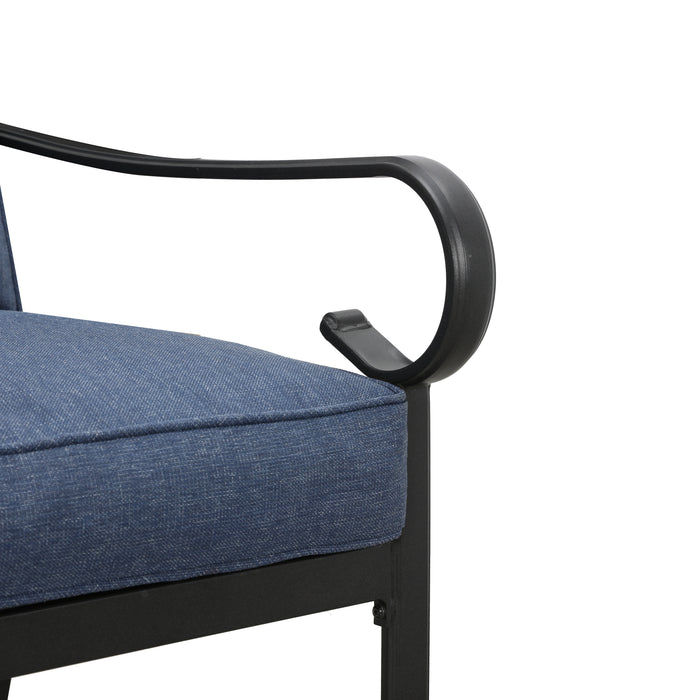 Comfort 2-Piece Patio Dining Armchairs with Blue Plush Cushions and Durable Steel Frame 