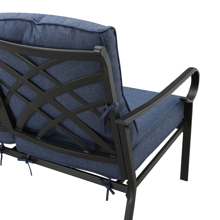 Comfort 2-Piece Patio Dining Armchairs with Blue Plush Cushions and Durable Steel Frame 