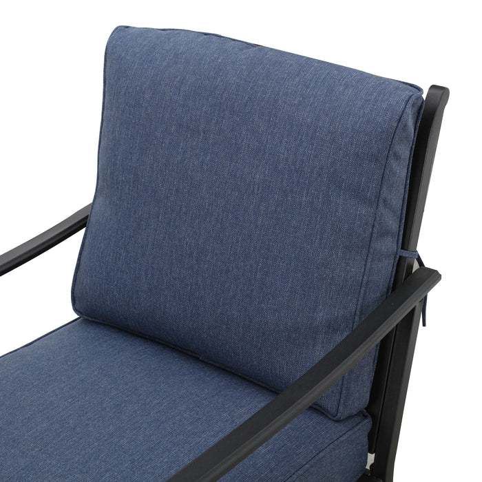 Comfort 2-Piece Patio Dining Armchairs with Blue Plush Cushions and Durable Steel Frame 
