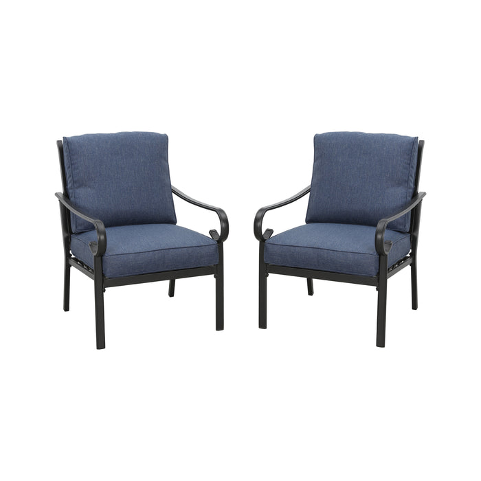 Comfort 2-Piece Patio Dining Armchairs with Blue Plush Cushions and Durable Steel Frame 