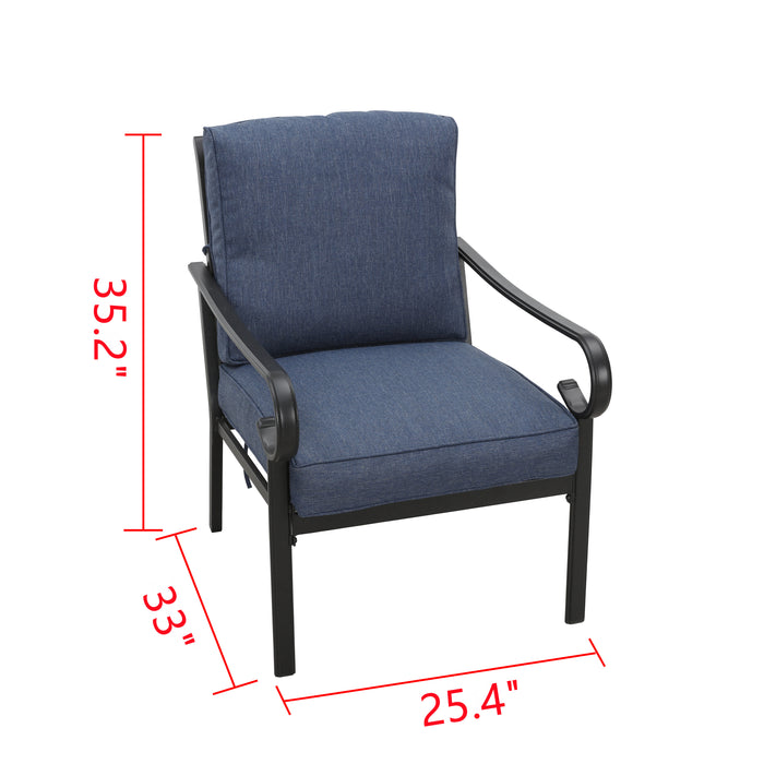 Comfort 2-Piece Patio Dining Armchairs with Blue Plush Cushions and Durable Steel Frame