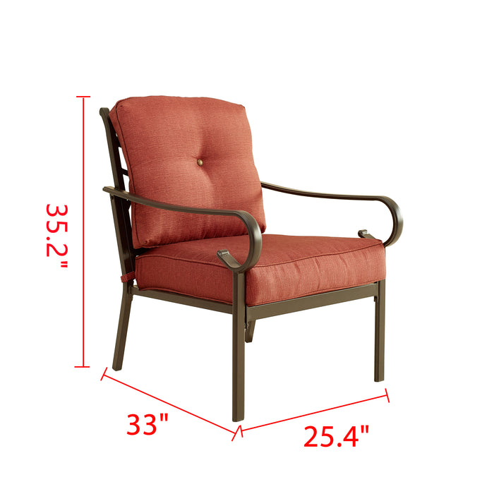 Comfort 2-Piece Patio Dining Armchairs with Red Plush Cushions and Durable Steel Frame 