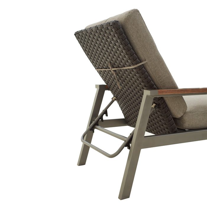 2 Pieces Adjustable Rattan Wicker Lounge Chair with Removable Cushions and Coffee Table , Dark Grey