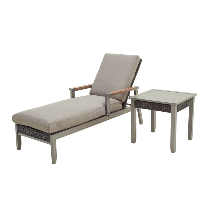 2-Piece Adjustable Rattan Wicker Lounge Chair with Removable Cushions and Coffee Table , Dark Grey 