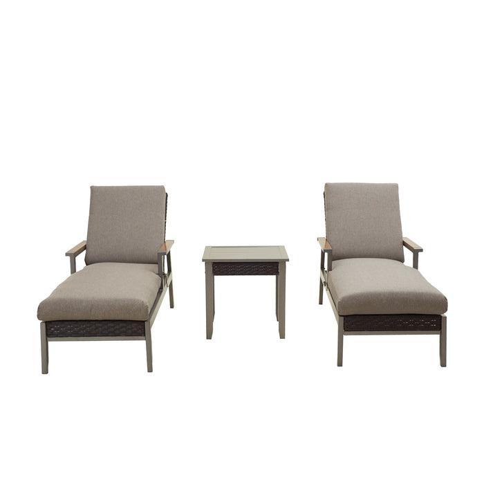 3-Piece Luxury Patio Chaise Lounge Set with Adjustable Wicker Reclining Chairs, Removable Cushions and Side Table 