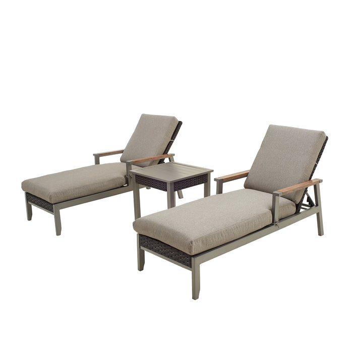 3-Piece Luxury Patio Chaise Lounge Set with Adjustable Wicker Reclining Chairs, Removable Cushions and Side Table 