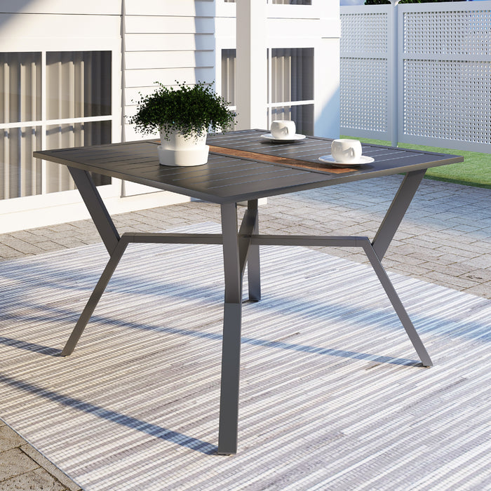 5-Pieces Patio Dining Set of 4 Armrest Dining Chair with Breathable Textilene Fabric and 1 Square Table with 2.16" Umbrella Hole (Grey) 