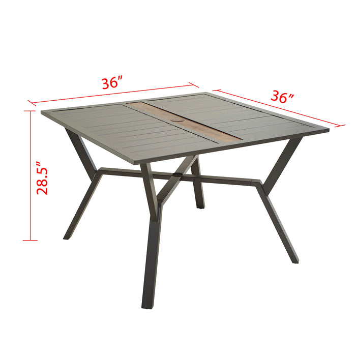 5-Pieces Patio Dining Set of 4 Armrest Dining Chair with Breathable Textilene Fabric and 1 Square Table with 2.16" Umbrella Hole (Grey) 
