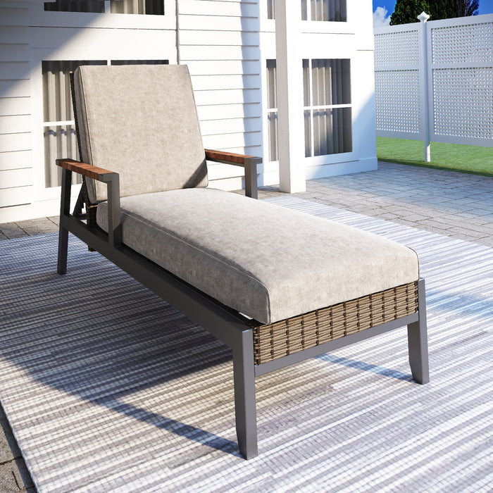 Luxury Dark Grey Wicker Adjustable Chaise Lounger with Thick Cushions 