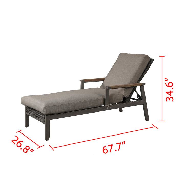 2-Piece Adjustable Rattan Wicker Lounge Chair with Removable Cushions and Coffee Table , Dark Grey 