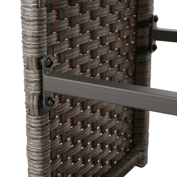 Elegant 5-Piece Outdoor Wicker Bar Stool and Table Set with Removable Cushions & Wooden Tabletop, Rattan & Metal Frame 