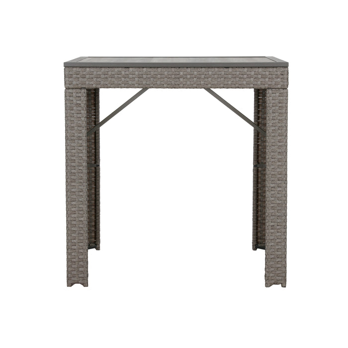Elegant 5-Piece Outdoor Wicker Bar Stool and Table Set with Removable Cushions & Wooden Tabletop, Rattan & Metal Frame 