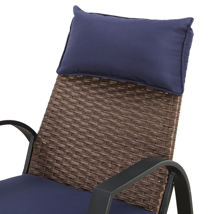 Luxury 3-Piece Rattan Rocking Bistro Set with Cushioned Armchairs and Metal Table 