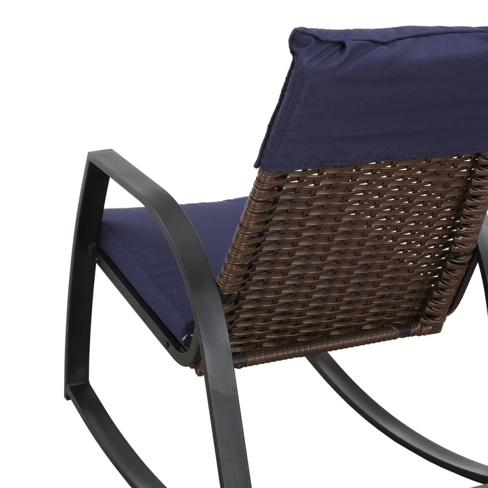 Luxury 3-Piece Rattan Rocking Bistro Set with Cushioned Armchairs and Metal Table