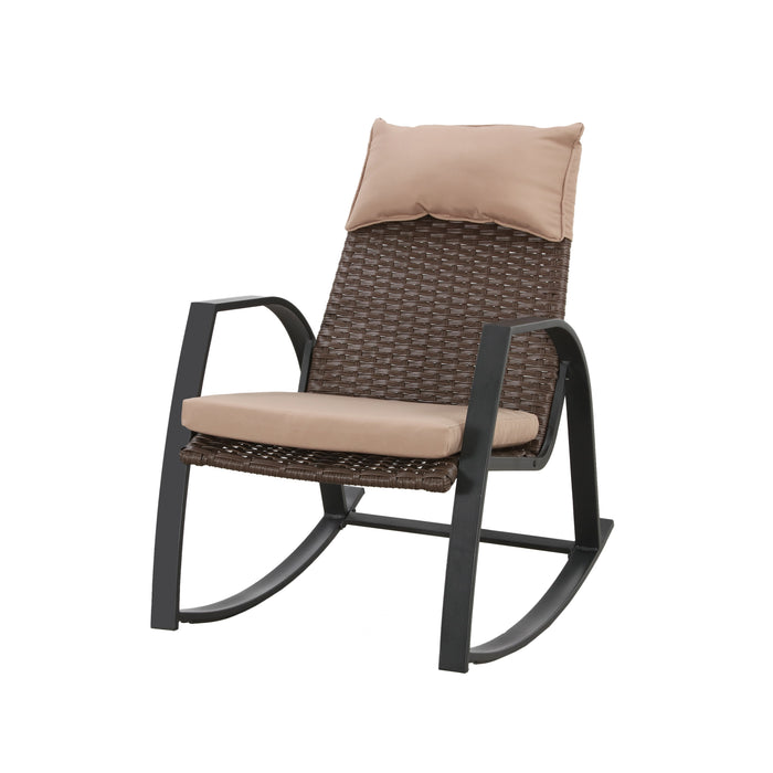 Luxury 3-Piece Rattan Rocking Bistro Set with Cushioned Armchairs and Metal Table 