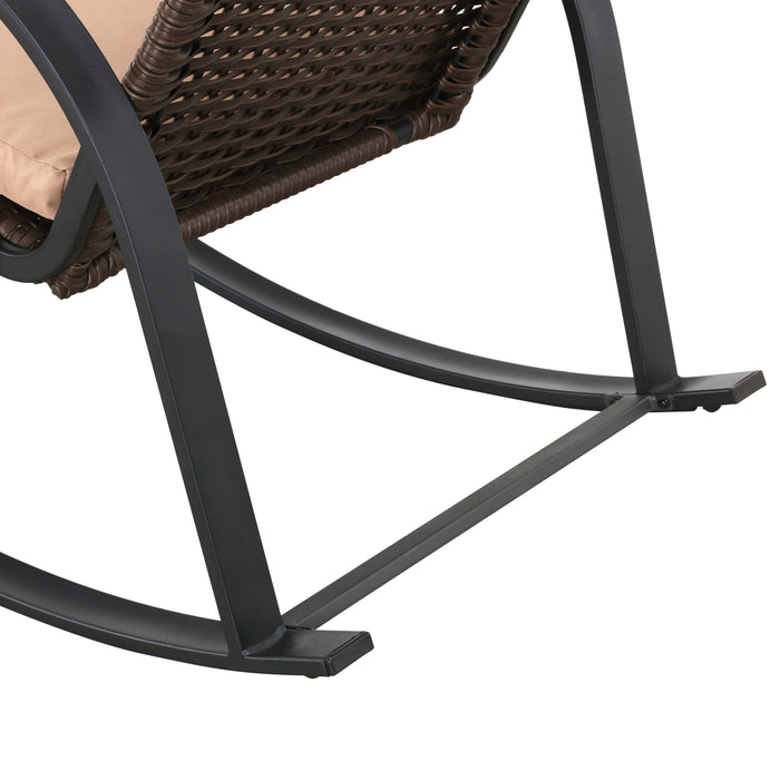 Luxury 3-Piece Rattan Rocking Bistro Set with Cushioned Armchairs and Metal Table 