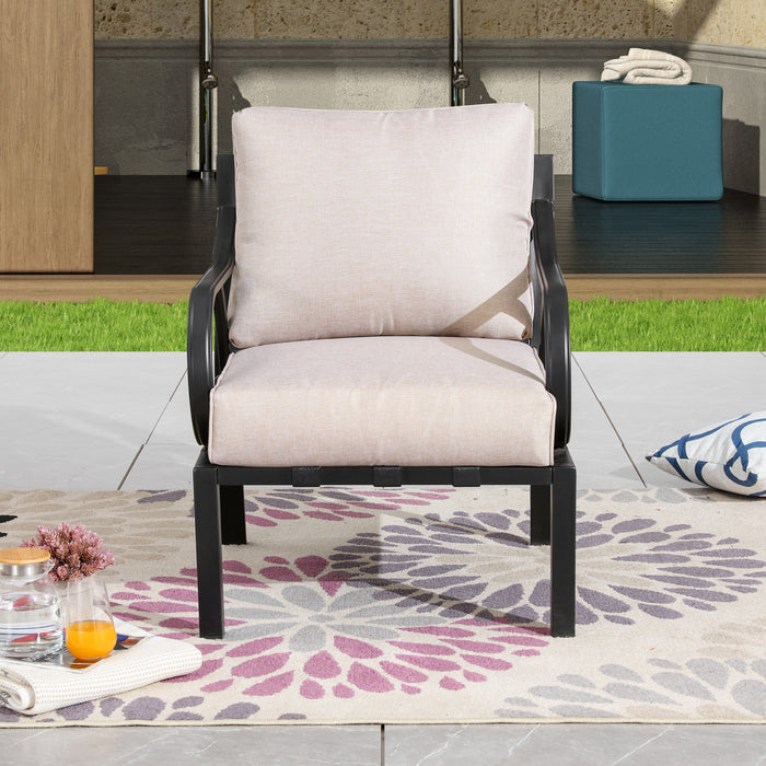 Chic Comfort 3-Piece Patio Bistro Set with Cushioned Metal Armchairs & Side Table 